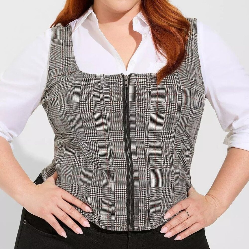 Torrid Double Knit Jacquard Square Neck Zip Front Corset Top NWT